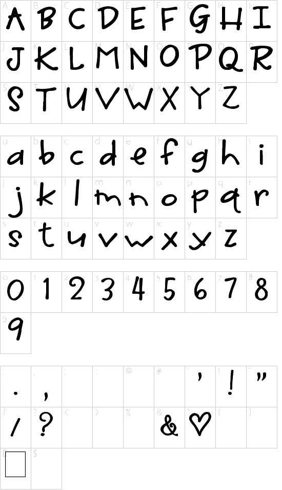 His Name Is Honey font character map