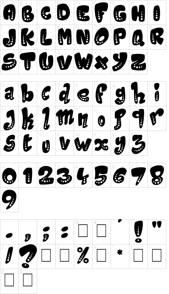 Magic Spots font character map
