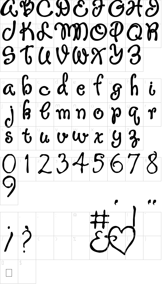 Not His Angel font character map