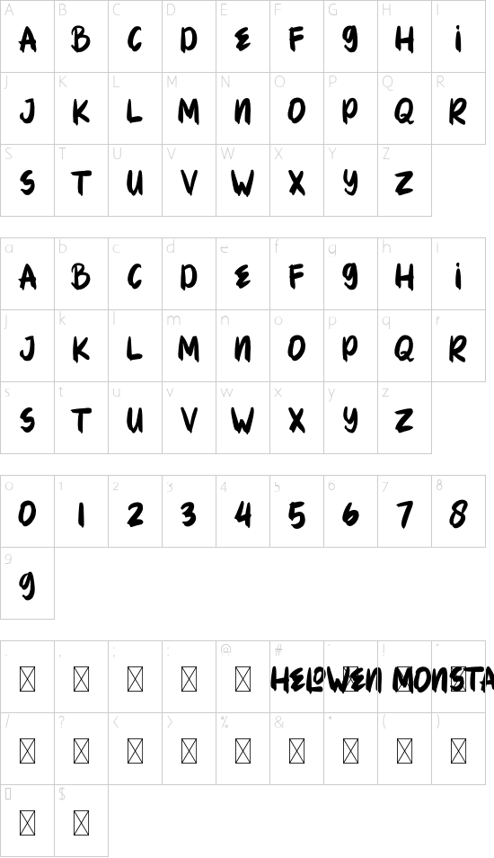 HELOWEN MONSTA font character map