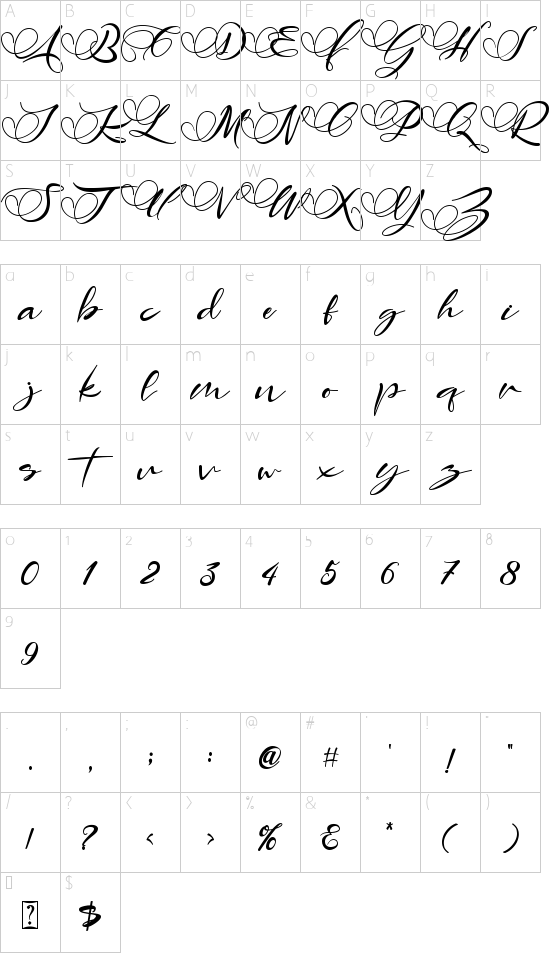Angelin font character map