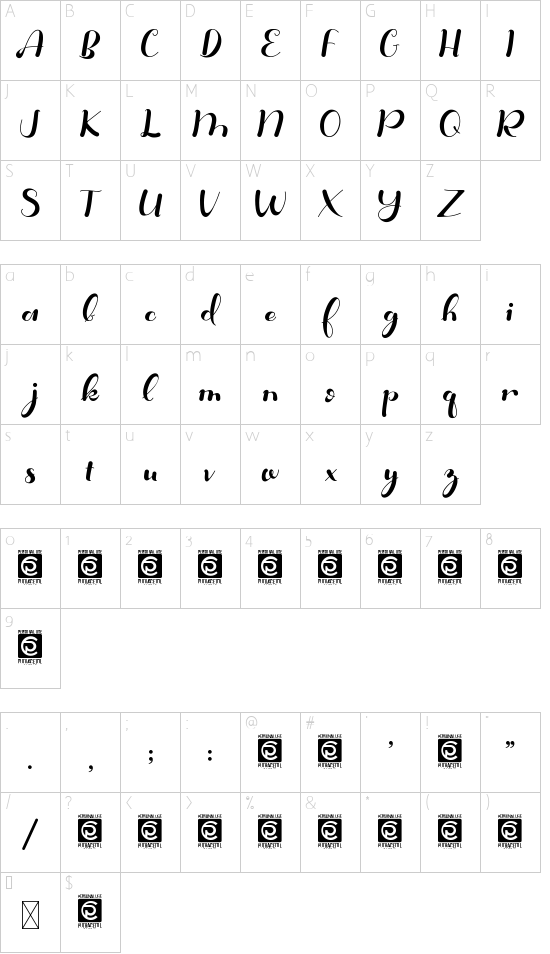 Anitya font character map