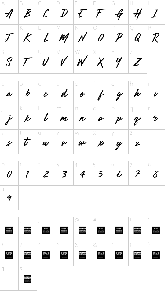 Anything Goes font character map