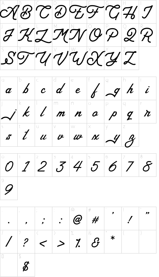 Arthington font character map