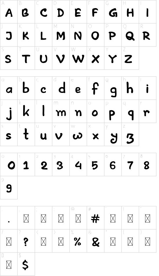 Artless Demo font character map