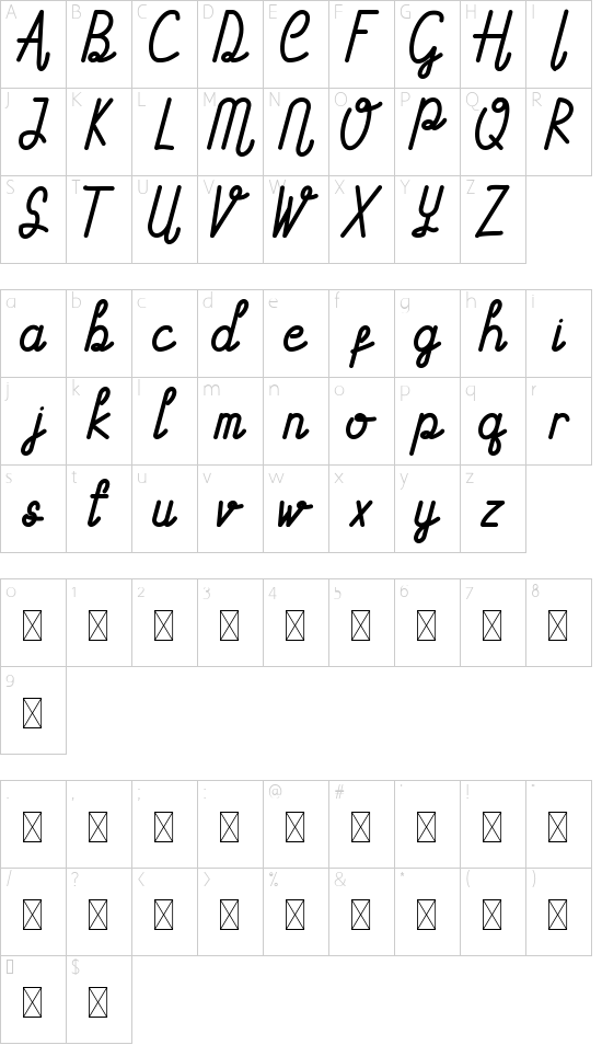 Astrada Demo font character map