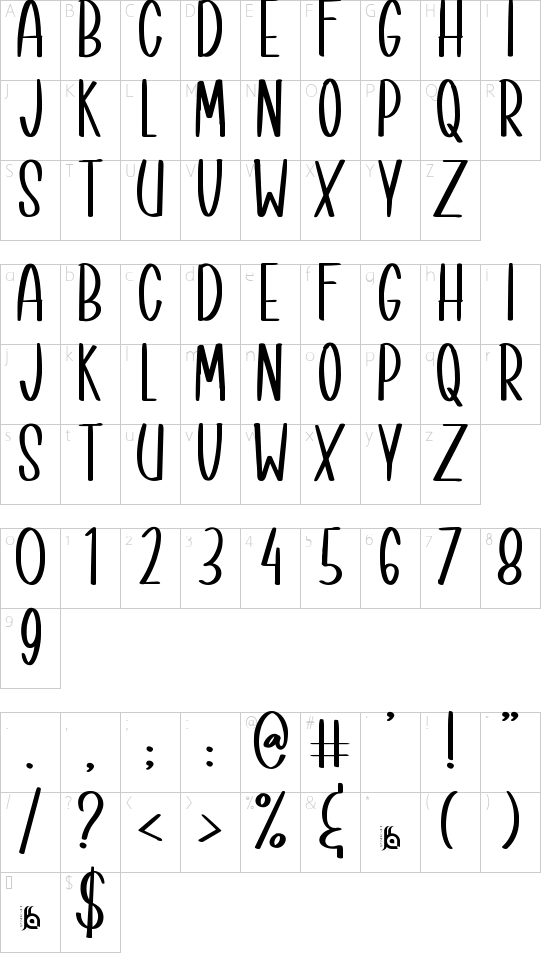 Better Unicorn font character map