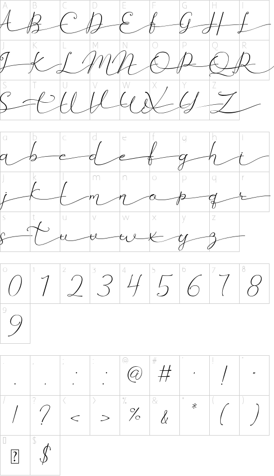 Betti font character map
