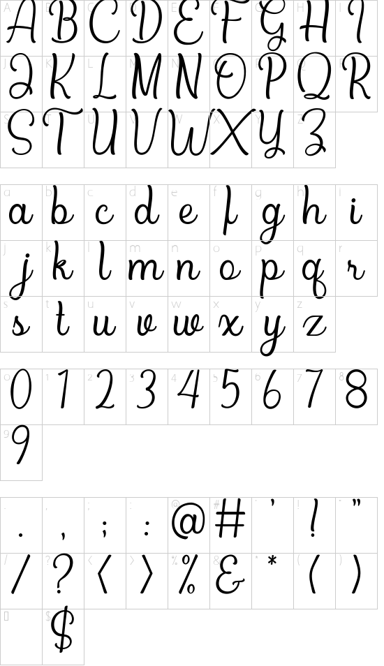 Bradlay Demo font character map