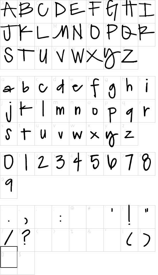 Turtle Club font character map
