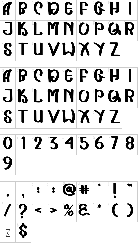 Crish Stick font character map
