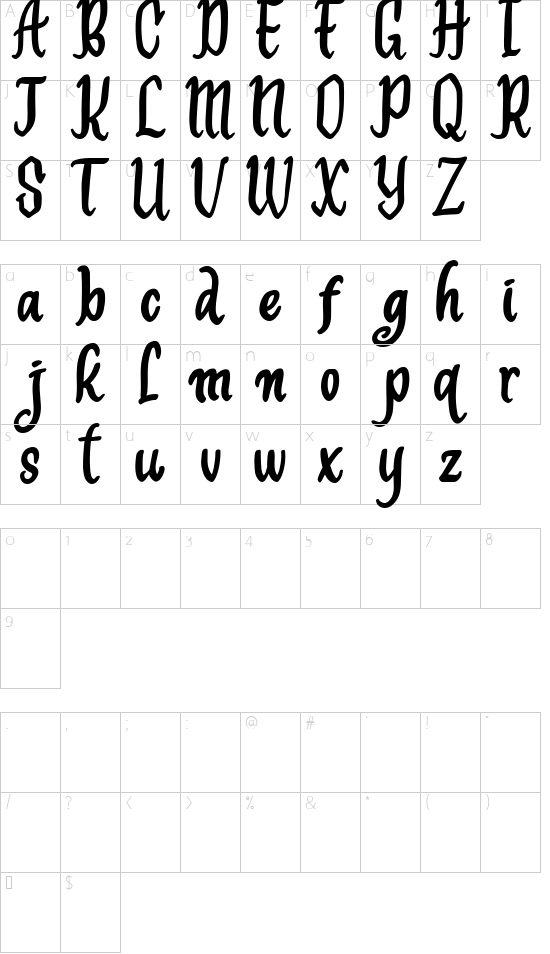 Deliont font character map