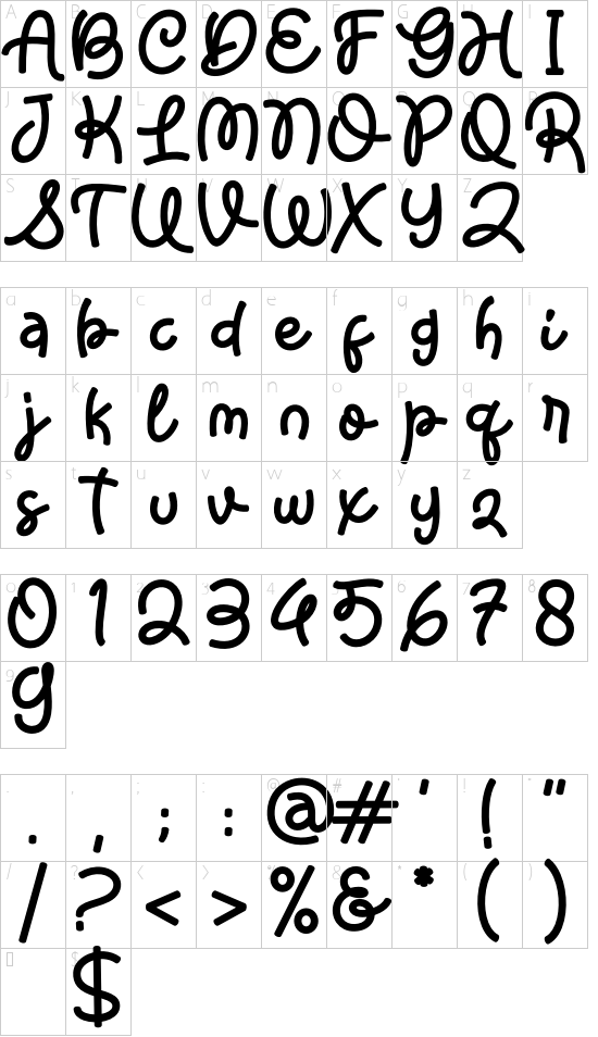 Easteria font character map