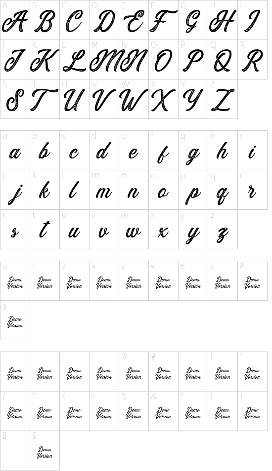 Eusthalia Stamped font character map