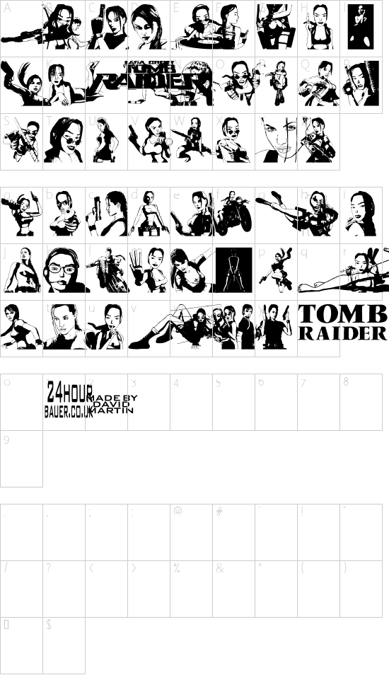 Lara Croft Tomb Raider font character map