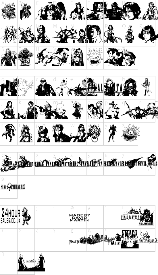 final fantasy elements font character map