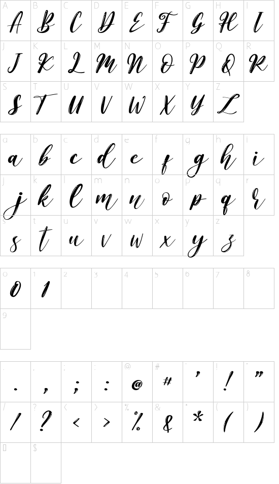HoneyMoon font character map
