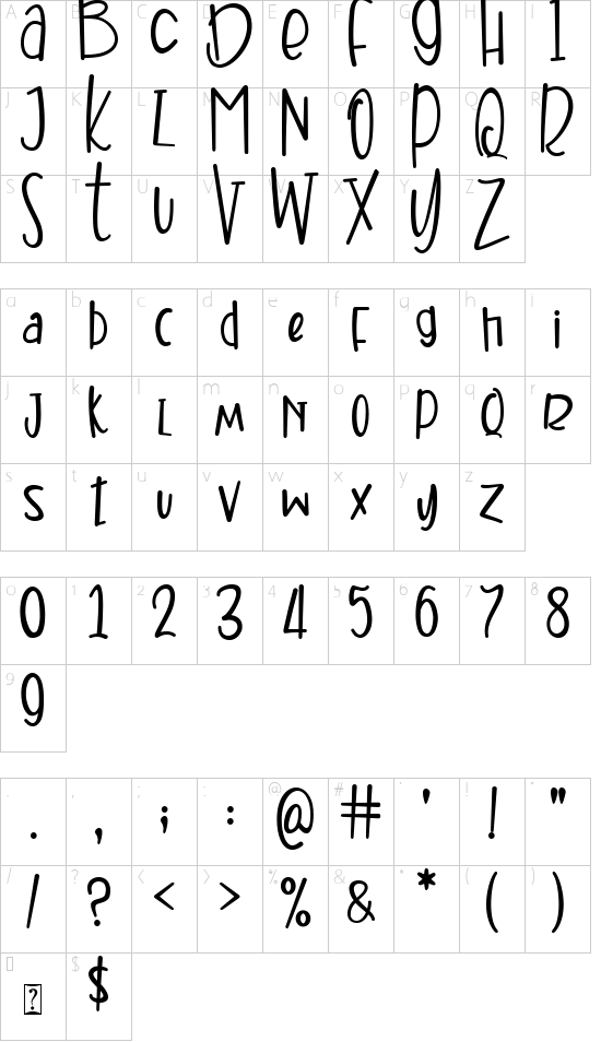 Sweetfy font character map