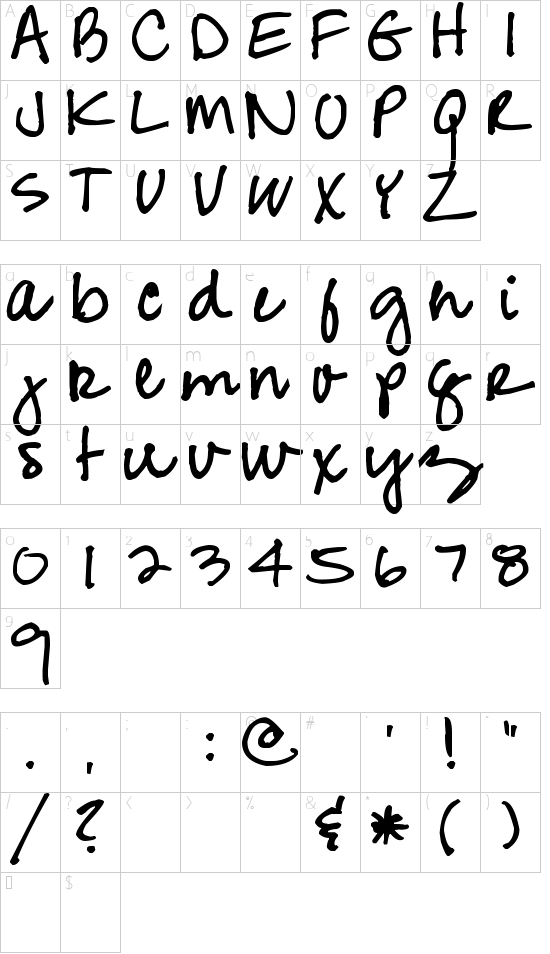 Pea Jean Script font character map