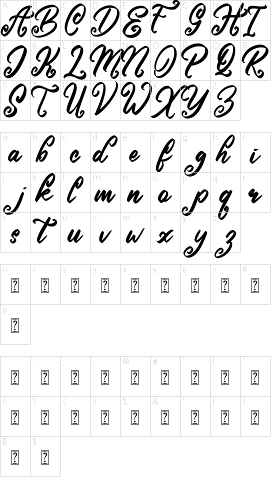 Vonday font character map