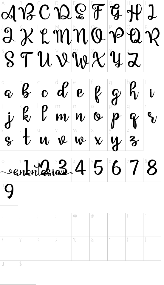 anantasia font character map
