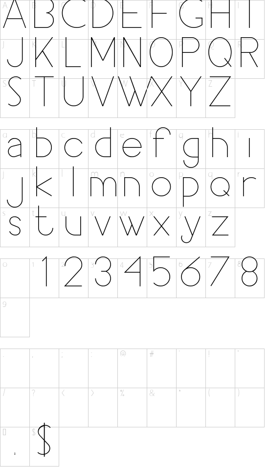 Pacitan Demo font character map