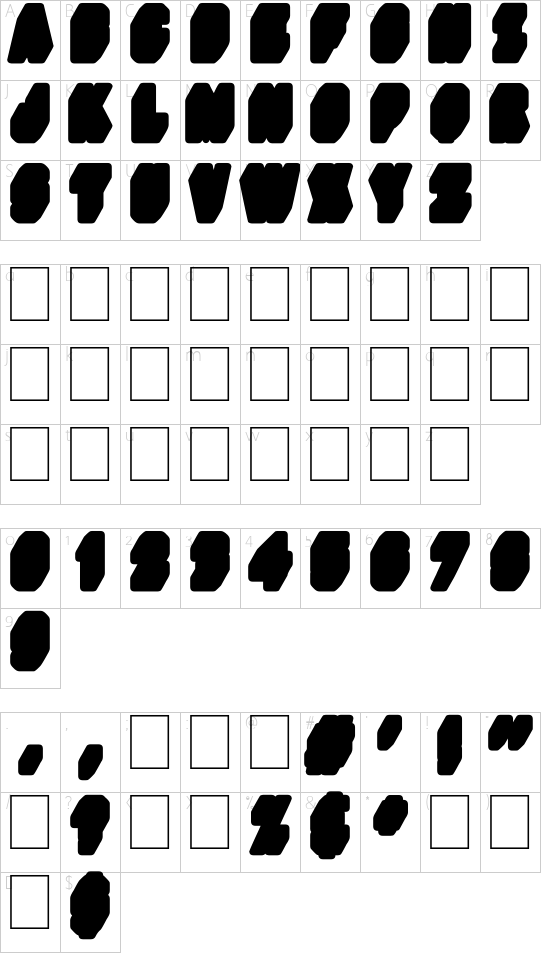 Deep Shadow Under font character map