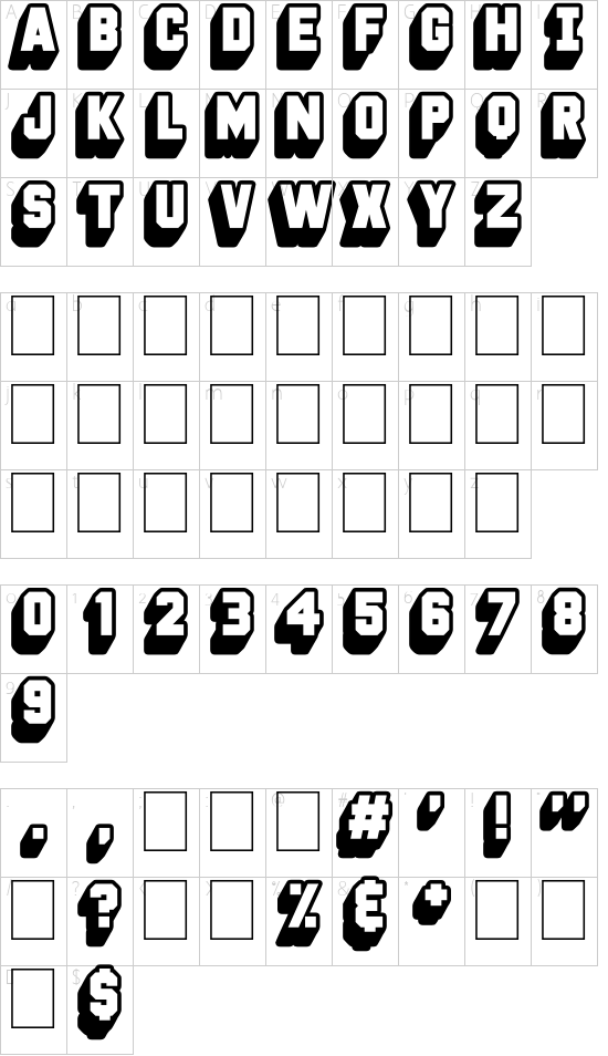 Deep Shadow font character map